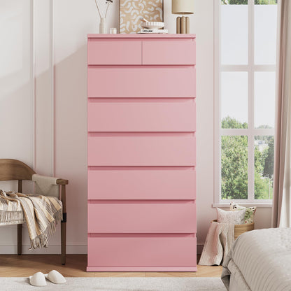 Jocoevol Pink Tall 8 Drawer Dresser for Bedroom,Dressers & Chests of Drawers with Jewelry Storage,Wood Storage Dresser with Deep Drawers for Living Room Hallway Entryway(55.3" L*23.6" W*15.7")
