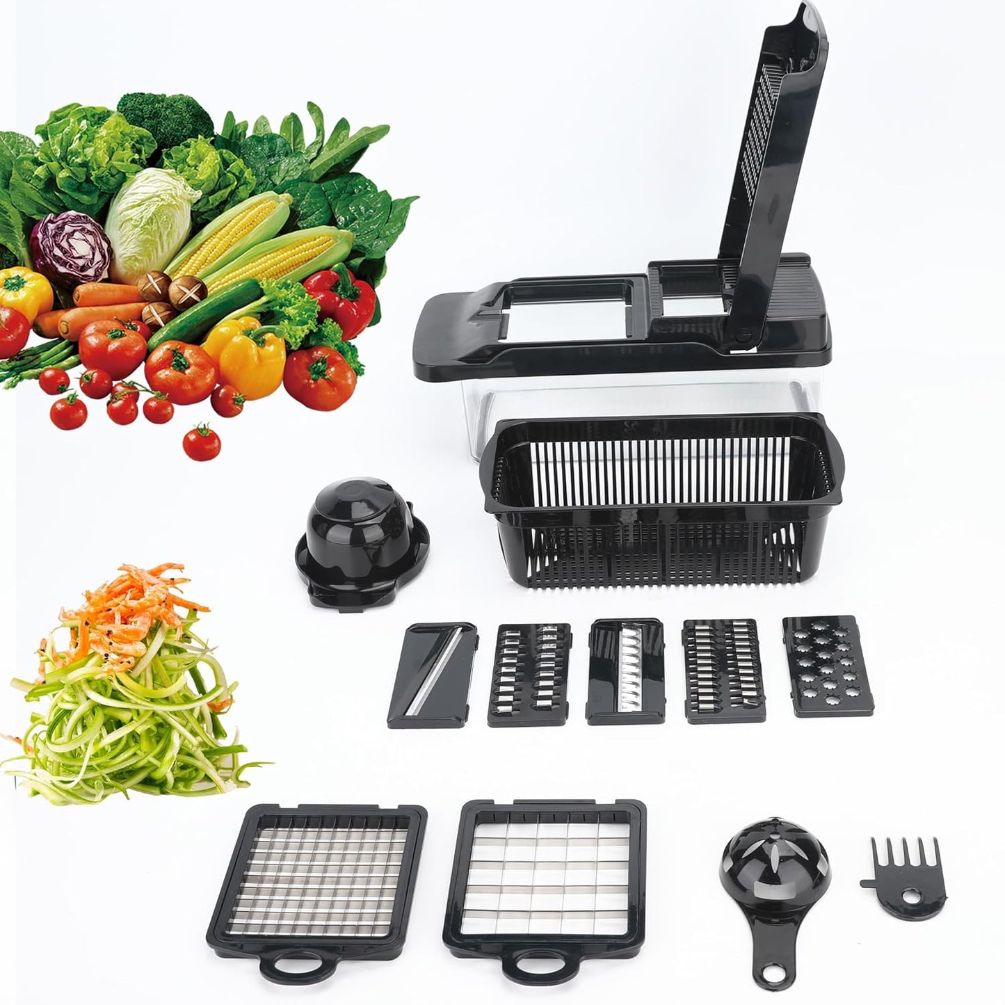 Skiennix Vegetable Chopper 14-in-1 - Multifunctional Stainless Steel Onion Dicer & Mandoline Slicer Set