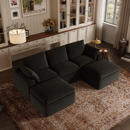 Novilla 104.3" Modular Cloud Couch, Modern Sectional Sofa with Smarts Coil® Support, Chenille Fabric, Upholstered Couch for Living Room Apartments Bedroom, No Assembly, 3 Seater + 2 Ottoman, Dark Grey