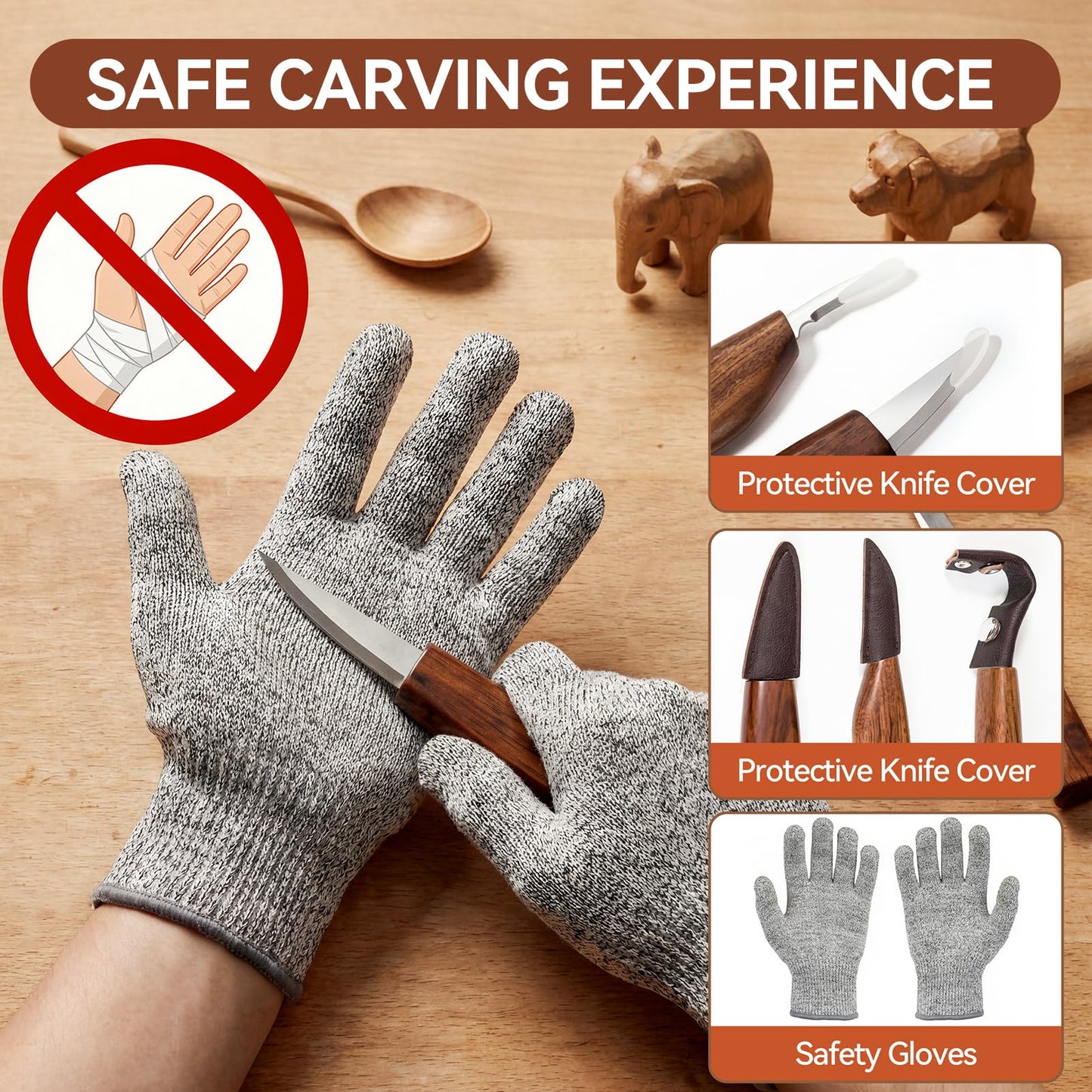 WAYCOM 12pcs Wood Whittling Kit Wood Carving Tools Set Hook Carving Knife,Detail Wood Knife,Whittling Knife Cut Resistant Gloves Leather Sheath And Bamboo Present Box For Spoon,Bowl,Cup
