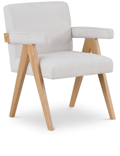 Meridian Furniture 480Cream Woodloch Collection Mid-Century Modern Boucle Fabric Upholstered Accent Chair with Rich Cream Boucle Fabric, Natural Finish Solid Wood, 24.5" W x 23.5" D x 32" H, Cream