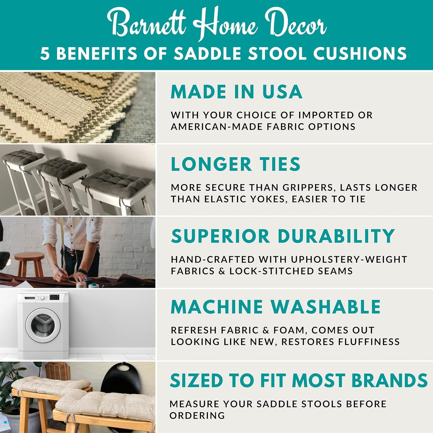 Barnett Home Decor Saddle Seat Bar Stool Cushion - Latex Foam Fill, Reversible, Machine Washable - for Gaucho - Satori