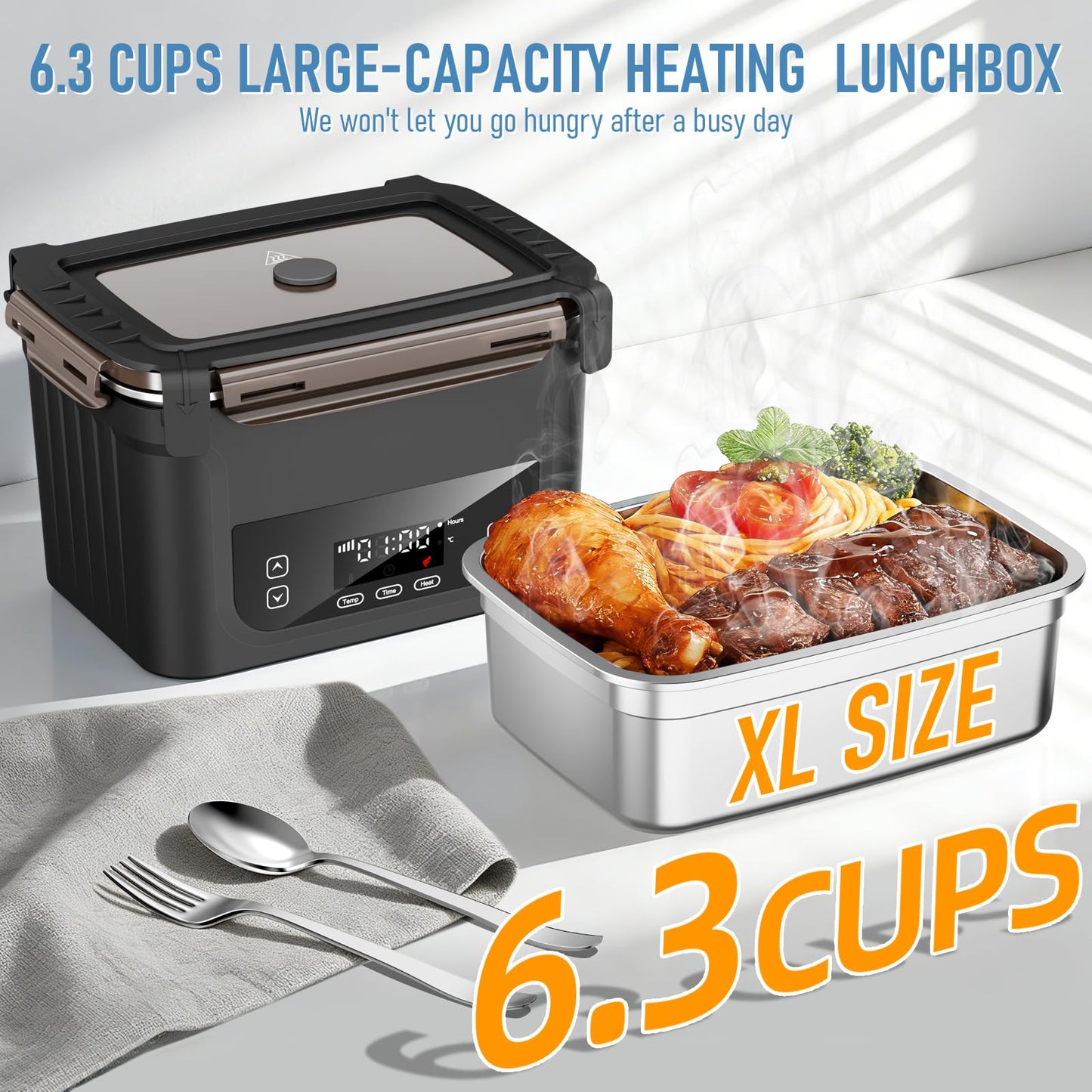 GALOKEO 2026 Upgraded Cordless Electric Lunch Box for Adults, 20,800mAh Rechargeable Heated Lunch Box with Even Heating, XL 6.3 Cup Self-Heating Lunch Box for Construction, Office & Travel
