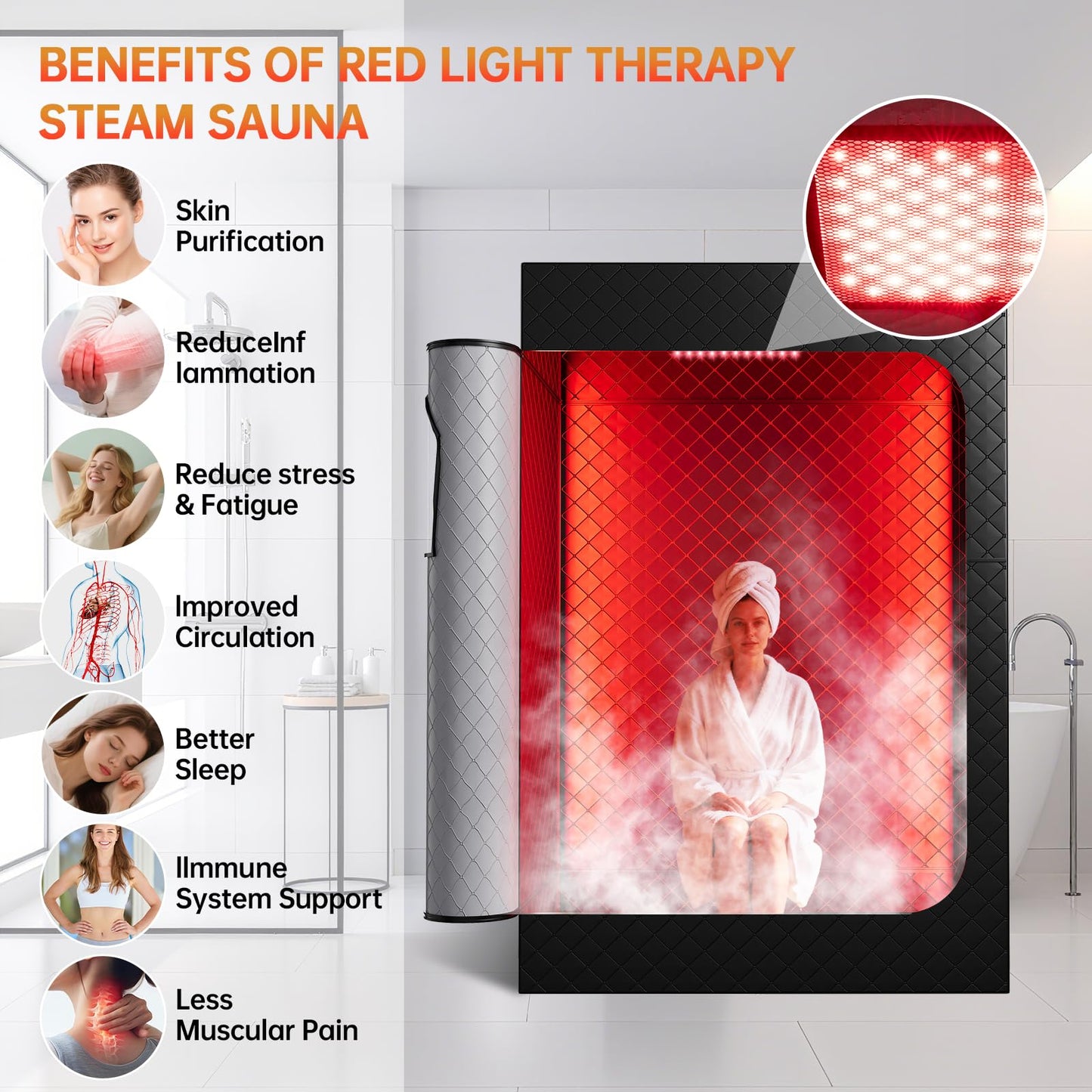 Ceyodo Upgraded 2 Person Infrared Sauna Box, 77”x 37”x 50” Portable Sauna with 660nm Red Light Therapy & 850nm,5-Layer Waterproof, 2 Steamers,2 Folding Chairs for Home Sauna