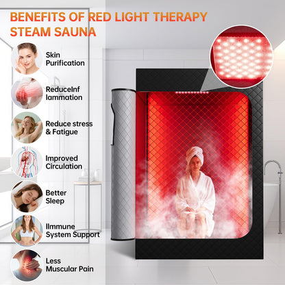 Ceyodo Upgraded 2 Person Infrared Sauna Box, 77”x 37”x 50” Portable Sauna with 660nm Red Light Therapy & 850nm,5-Layer Waterproof, 2 Steamers,2 Folding Chairs for Home Sauna