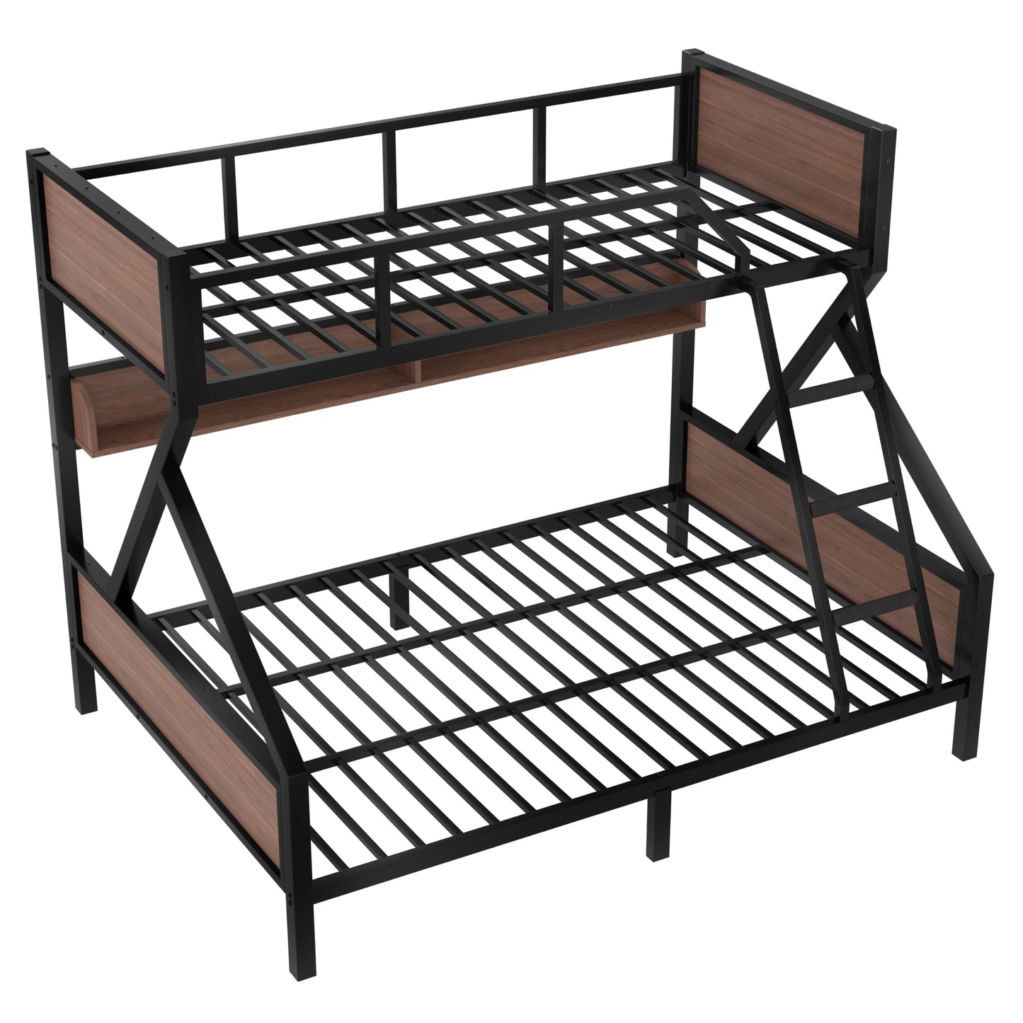 Bellemave Twin XL Over Queen Bunk Bed with Storage Shelf and RGB LED Lights, Adults Bunk Bed with Angle Padded Ladder, Heavy Duty Bunk Beds with Noise-Reducing Rubber Stoppers, Black