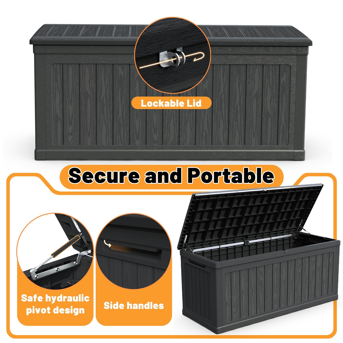 BLUECC Outdoor Deck Box Waterproof, Extra Large Plastic Patio Storage Cabinet with Lockable Black 68"*32"*34"