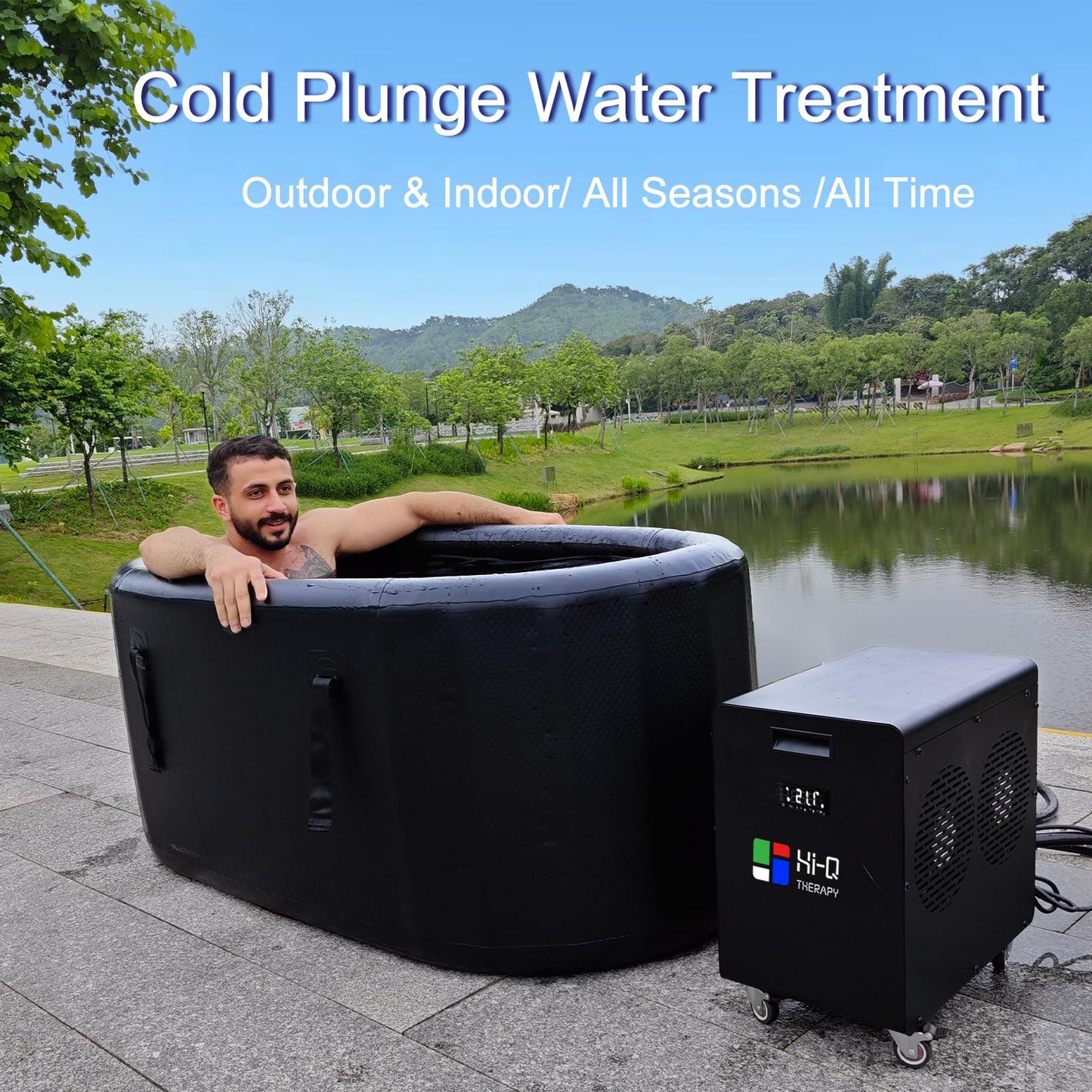 Hi-Q Therapy Ice Bath Tub Chiller, Inflatable Cold Tub PVC Material, All in one Plunge Chiller with Pump, 2600W Chilling Efficiency for Recovery