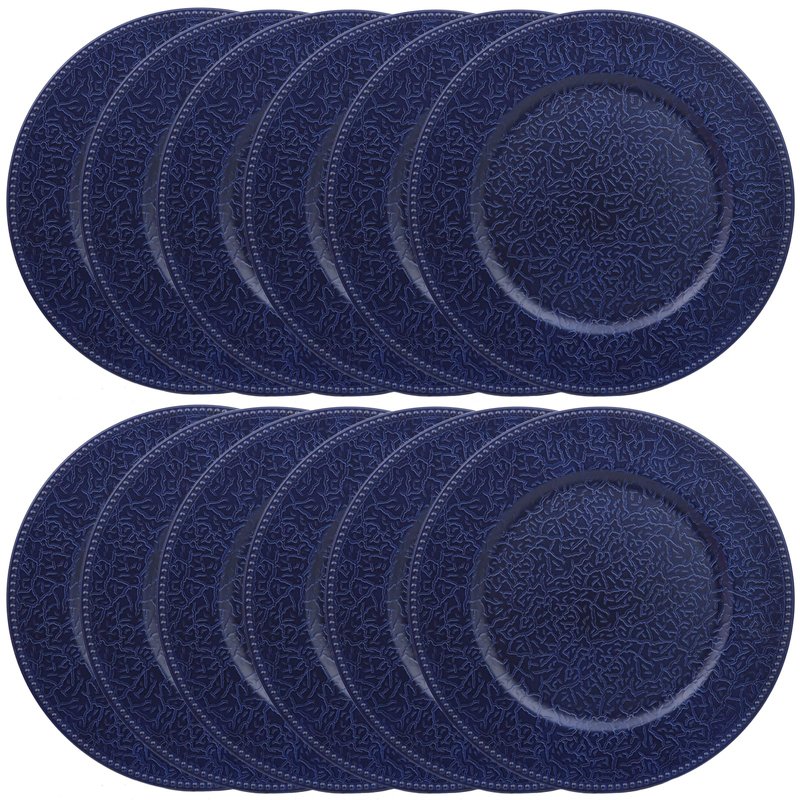 SforGUVA Navy Blue Chargers for Dinner Plates with Beaded Rims, Set of 12 Plastic Bulk Wedding Charger Plates for Thanksgiving, Christmas, Holiday Party Table Setting.