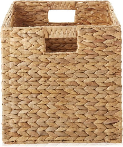 Casafield Water Hyacinth Storage Baskets - Set of 4 Collapsible 12" x 12" Woven Organizers for Home