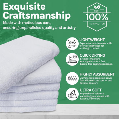 12 Pack 15X25 100% Towels N More Hand Towels - White Soft Cotton Ring Spun Loops - Highly Absorbent and Quick Drying