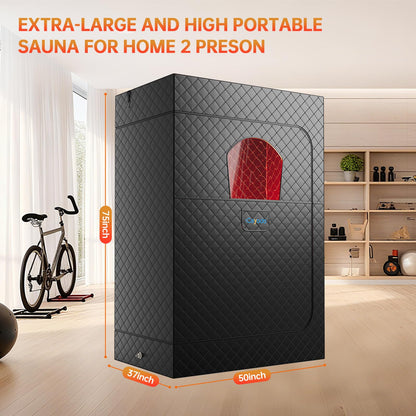Ceyodo Upgraded 2 Person Infrared Sauna Box, 77”x 37”x 50” Portable Sauna with 660nm Red Light Therapy & 850nm,5-Layer Waterproof, 2 Steamers,2 Folding Chairs for Home Sauna