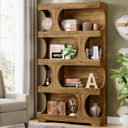 Tribesigns 71" Tall Bookcase, 4-Tier S-Shaped Bookshelf, Wood Decorative Storage Shelving, Modern Freestanding Display Shelves, Large Library Book Shelf Unit for Home Office Living Room Bedroom, Brown