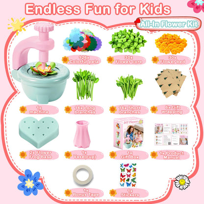 Loshuer Fabric Flower Bouquets Toys, Flower Making Kit for Kids Ages 3+, DIY Arts and Crafts Activity for Preschool Toddlers, Screen-Free Craft Gifts for Girls, Home Classroom Craft Play