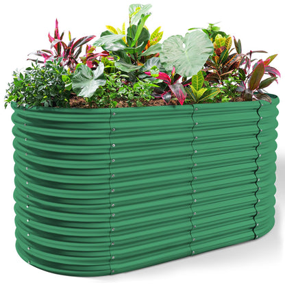 Land Guard 8x4x3ft Oval Galvanized Raised Garden Beds, Large-Capacity Metal Planter Box Outdoor, Durable Deep Raised Garden Bed 3ft Tall, Raised Beds for Gardening Vegetables, Forest Green
