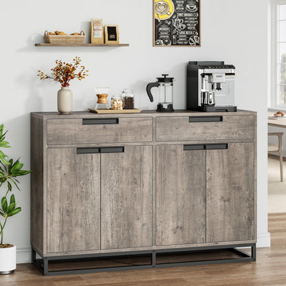 GAOMON 55" Large Sideboard Cabinet, Modern Buffet Cabinet with 4 Doors and 2 Drawers, Buffet Sideboard with Adjustable Shelves and Gold Accents for Dining Room, Kitchen, Entryway Oak