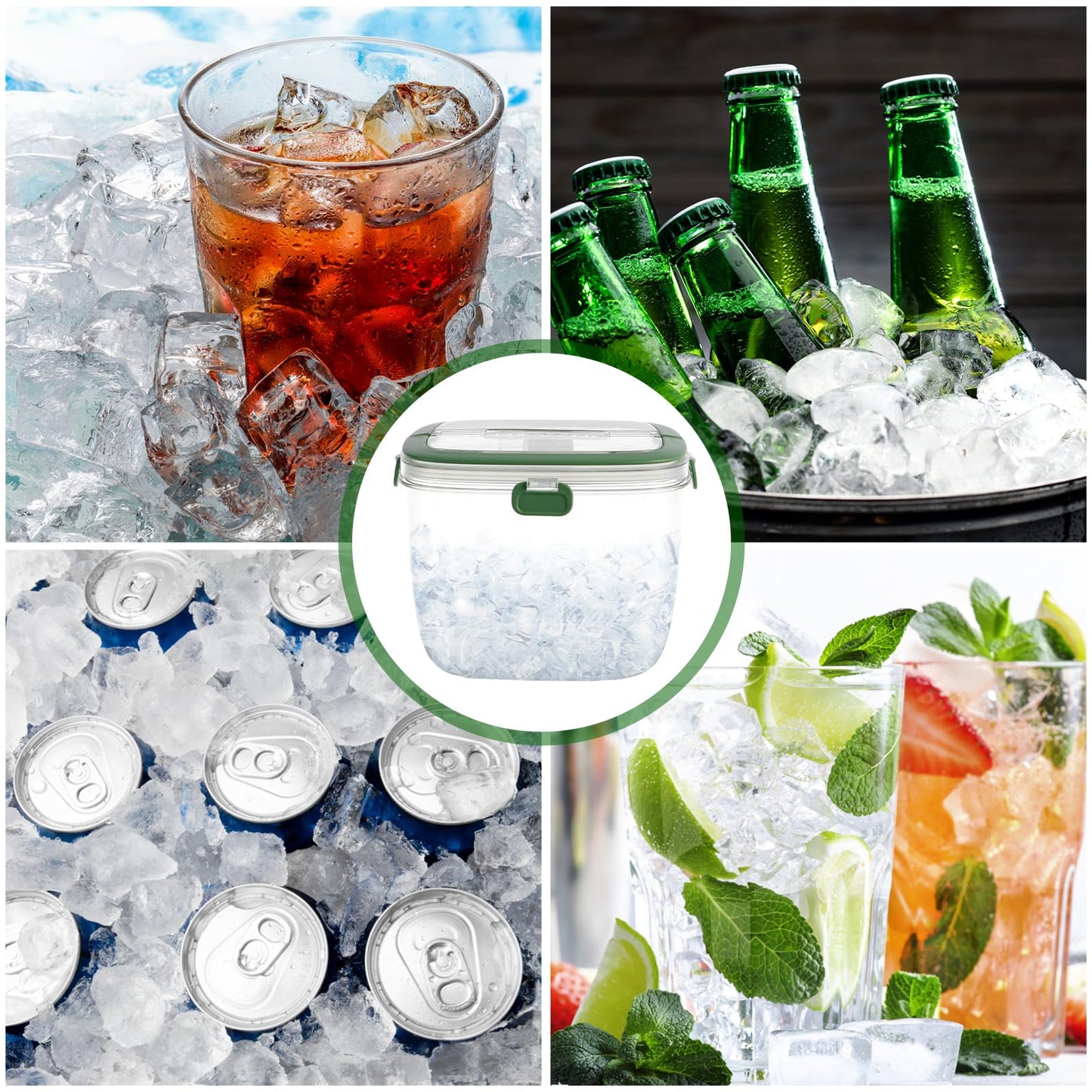 Ice Bucket with Lid and Tong Sealed,5L Ice Cube Bucket,Portable Ice Bucket Container Wine Bucket with Handle,Ice Storage Bin for Cocktail Freezer Bar Parties Barbeque Camping, Green