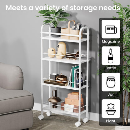 4-Tier 5.9" 4-Tier (5.9" 33.6" Asgolion Slim Storage Cart, Small Rolling Cart with Wheels, Deep, Narrow Bathroom Shelf