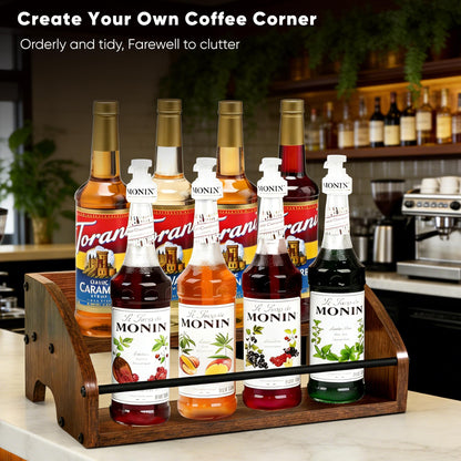 HRUSGO Rustic Wooden Countertop Organizer - Liquor Cabinet,Coffee Syrup Rack, Mini bar, Home Retro Bar Shelf Stand for Liquor, Whiskey, Spirits & Spices (2-Tier)