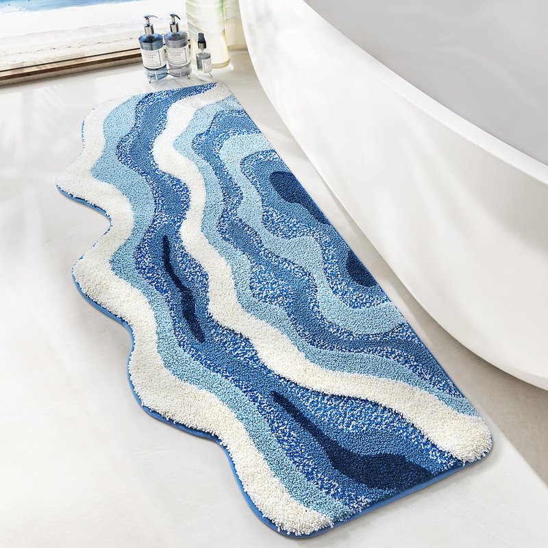 Ankah Ocean Design Bath Mat, with A Beach Scene, Water is Blue, The Cloud is White, Non-Slip, Machine Washable, Easy to Clean for Bathroom Rug,19.68 x 31.49 inches (Waves)