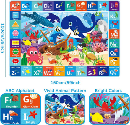 59X39.4 INCH) Baby Play Mat for Floor, ABC Kids Play Mat, Sea Animals Kids Rugs for Girls and Boys Playroom, Foldable
