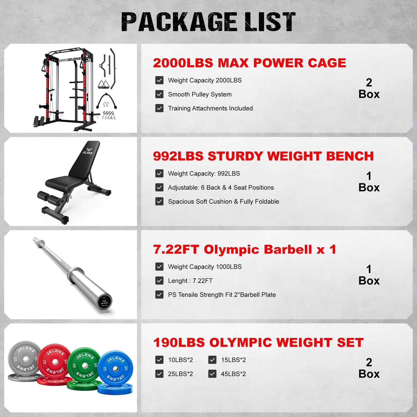 JELENS C21 Power Cage, 2000LBS Multi-Function Power Rack with Independent Dual Pulley System, All-in-One Squat Rack for Cable Crossover, Home Gym Workout Machine (Red, 190LBS Color)