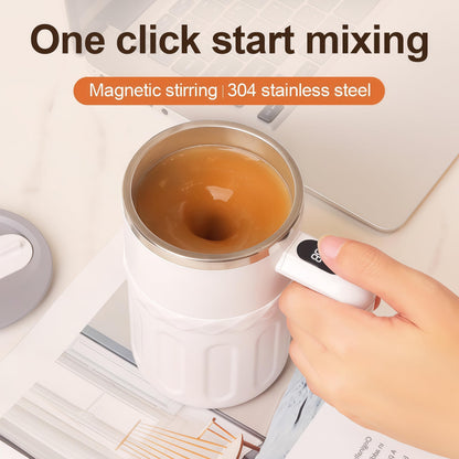 Qevcumuk Self stirring coffee mug 12.8oz - Digital Temp Display, Touch Switch, 20s Auto Shutoff, Type-C Fast Charging， Rechargeable self stirring mug