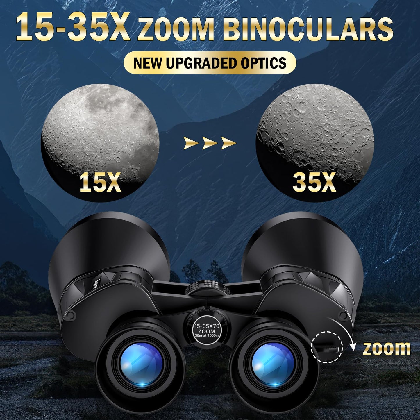 Sogries15-35x70 Professional Zoom Binoculars, Large Aperture Astronomy & Long-Range Observation, Ultra-HD FMC Lens & BAK4 Porro Prism, Aircraft-Grade Aluminum Chassis, Tripod Adaptable for Stargazing