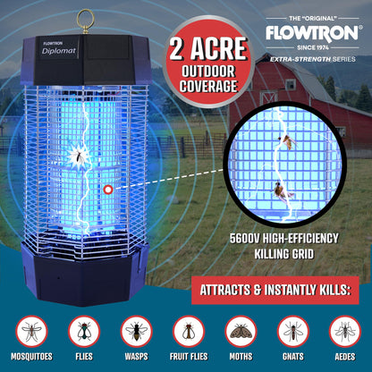 Flowtron Indoor/Outdoor Fly Control, 2000 sq.ft Indoor & 2 Acre Outdoor Insect Control with Dual Lure Method, 120W UV Light & Fly Sex Lure/Octenol for Flies and Mosquitoes, UL Certified