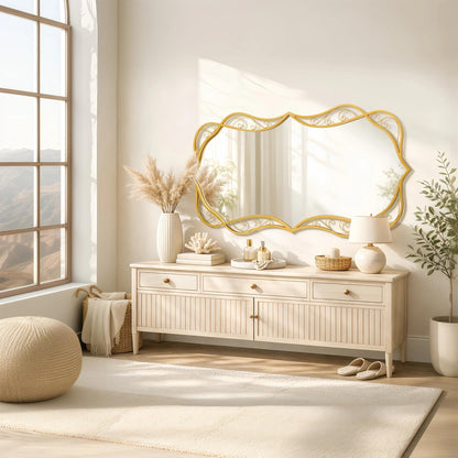 Besdomus Large Bathroom Gold Mirror: 30"x60" Scalloped Modern Long Full Length Vanity Wall Mirror - Farmhouse Decorative Vertical or Horizontal Hanging for Bathroom/Entryway/Fireplace/Bedroom