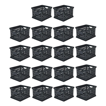 Sterilite Stackable Plastic Storage Crate Bin Organizer File Box with Handles for Home, Office, Dorm, Garage, or Utility Organization, Black, 18-Pack