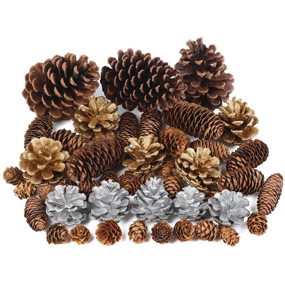 TaoQ C 45 PCS Pine Cones Christmas Pine Cones Natural Large Mini Silver Gold Pinecones for Decorating Christmas Tree Winter Holidays Thanksgiving Table Fall Bowl Fillers Ornaments