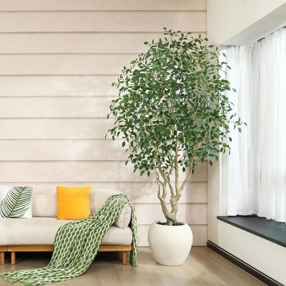SOGUYI Ficus Tree Artificial Indoor, 8 Feet Tall Faux Ficus Tree with Round Artisan Planter, Premium Handmade, Realistic Trunk & Lifelike Leaves, Perfect for Large Spaces & Elegant Home/Office Decor