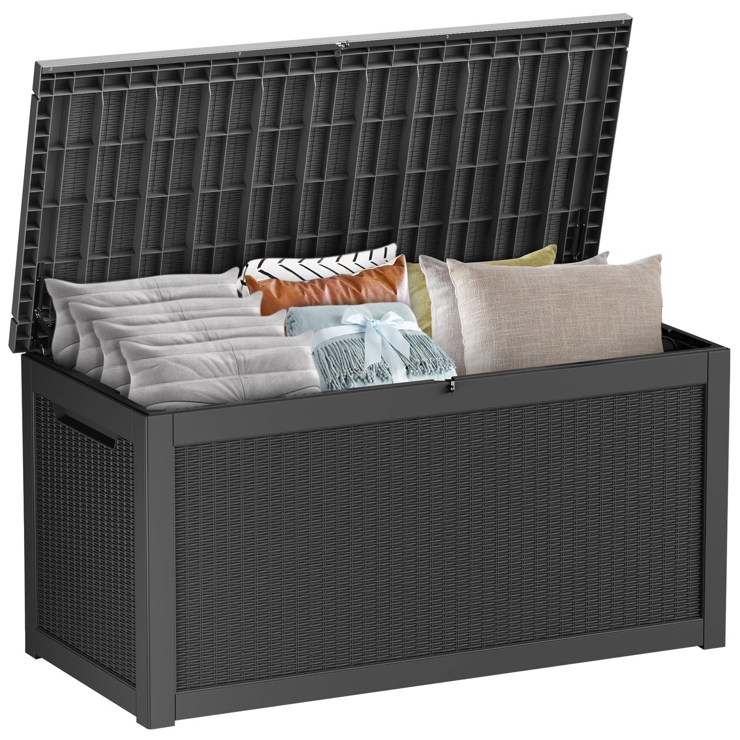 PatioZen 260 Gallon Resin Deck Box Outdoor Storage Box with Lockable Lid, Waterproof for Patio Cushions, Gardening Tools & Exercise Equipment