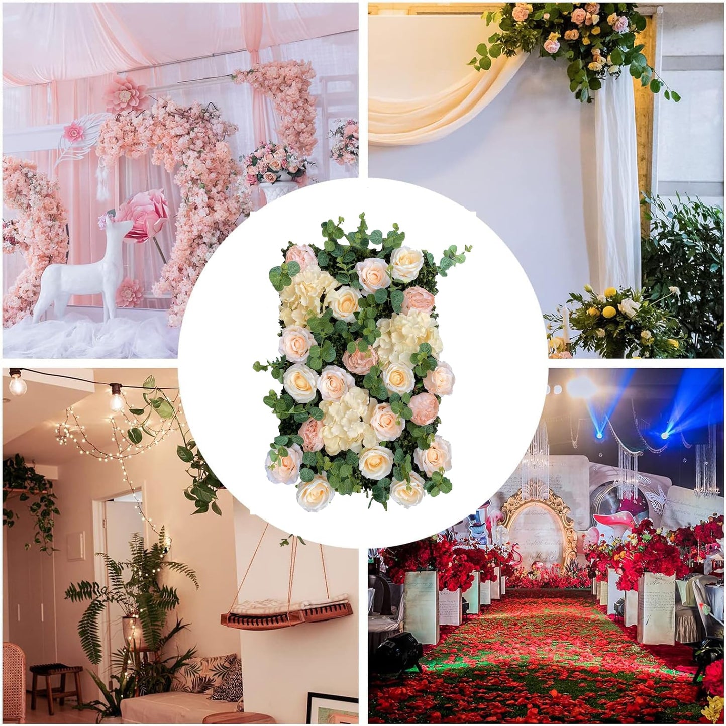 GOUZIBHD Silk Rose Flower Panels Flower Wall Panel Floral Backdrop, Artificial Flower Wall Panels 16 X 24 in Flower Wall Mat, for Wedding Party Nursery Home Decor(Size:12PCS)