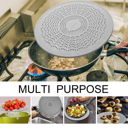 13” Silicone Splatter Screen Pan Cover with Folding Handle, Heat Insulation Cooling Mat, Strainer, Drain Board, Oil Splash Guard for Frying Pan