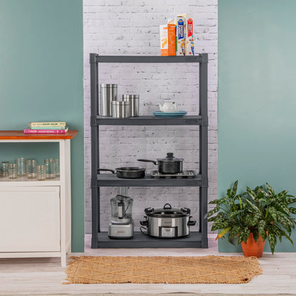 Sterilite 4 & 5 Shelf Plastic Storage Units Bundled with Easy to Assemble Storage Cabinet for Garage, Pantry & Kitchen Organization, 4 Shelves, Gray