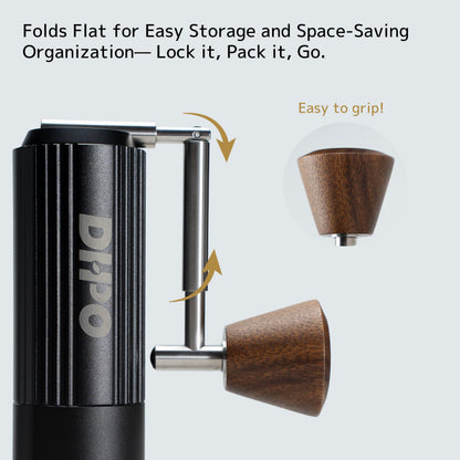 DHPO Sky-Two Manual Coffee Grinder With 7 Axis Stainless Steel Conical Burr Mill, Portable Hand Coffee Grinder With Foldable Handle For Espresso, Drip, French Press, Camping, Travel, Home, Black