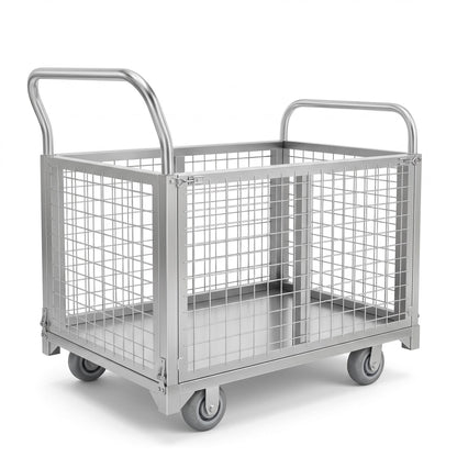 Platform cart, with cage, 4-in-1 Multi-Purpose Rolling Heavy-Duty cart, Rollable Folding cart, Load Capacity 2200 pounds, pushcart with 4 Wheels, Used in Grocery Stores,garages, Warehouses (Silver)