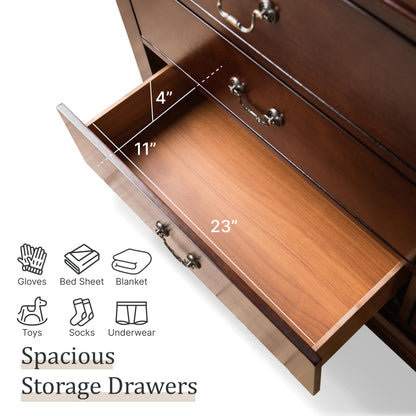 Furniture of America Louis Philippe Traditional Wooden 6 Drawer Dresser with Mirror, Vintage Bedroom Set, Accent Vanity Dressing Table with Antique Nickle Handles, Walk-in Closet, Cherry