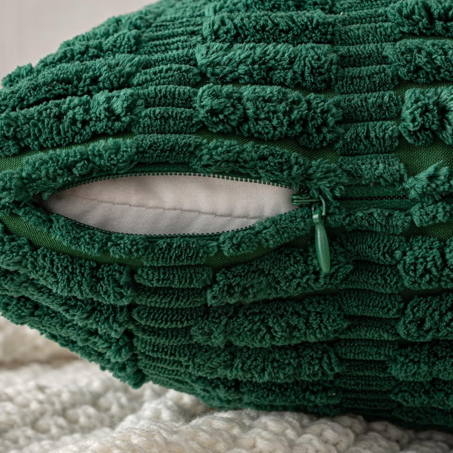 MIULEE Dark Green Corduroy Decorative Pillow Covers - Soft Boho Striped 18x18 Inch | Modern Farmhouse Decor