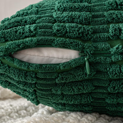 MIULEE Dark Green Corduroy Decorative Pillow Covers - Soft Boho Striped 18x18 Inch | Modern Farmhouse Decor