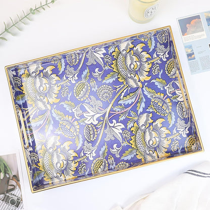 12"*16"*1.6", Rectangle Plastic Serving Tray with Handles, Elegant Decorative Tray for Coffee Table, Ottoman, Living