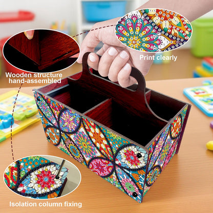 Xylzzuit Diamond Art Painting Multi-grid Storage Box with Handle Wooden DIY Assembly Tabletop Makeup Brushes Pens Desktop Craft Organizer Living Room Office Home (Mandala)