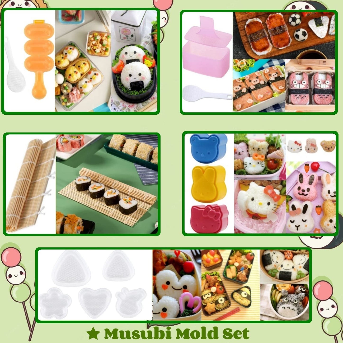 Gpurplebud Onigiri Mold Set - 13pcs Spam Musubi Maker Press Rice Ball Mold Sushi Rolling Mat Sushi Making Kit for Lunch Bento and Home DIY