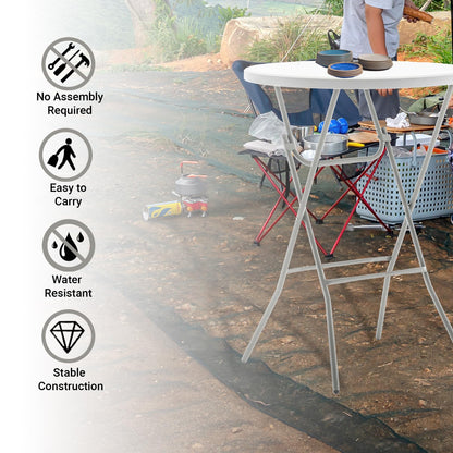 BTEXPERT White 32" Round 43" Bar Height Granite Folding Commercial Portable Banquet Card Plastic Coffee Dining Table for Wedding Party Coffee Event Home Kitchen Indoor Outdoor Set of 10