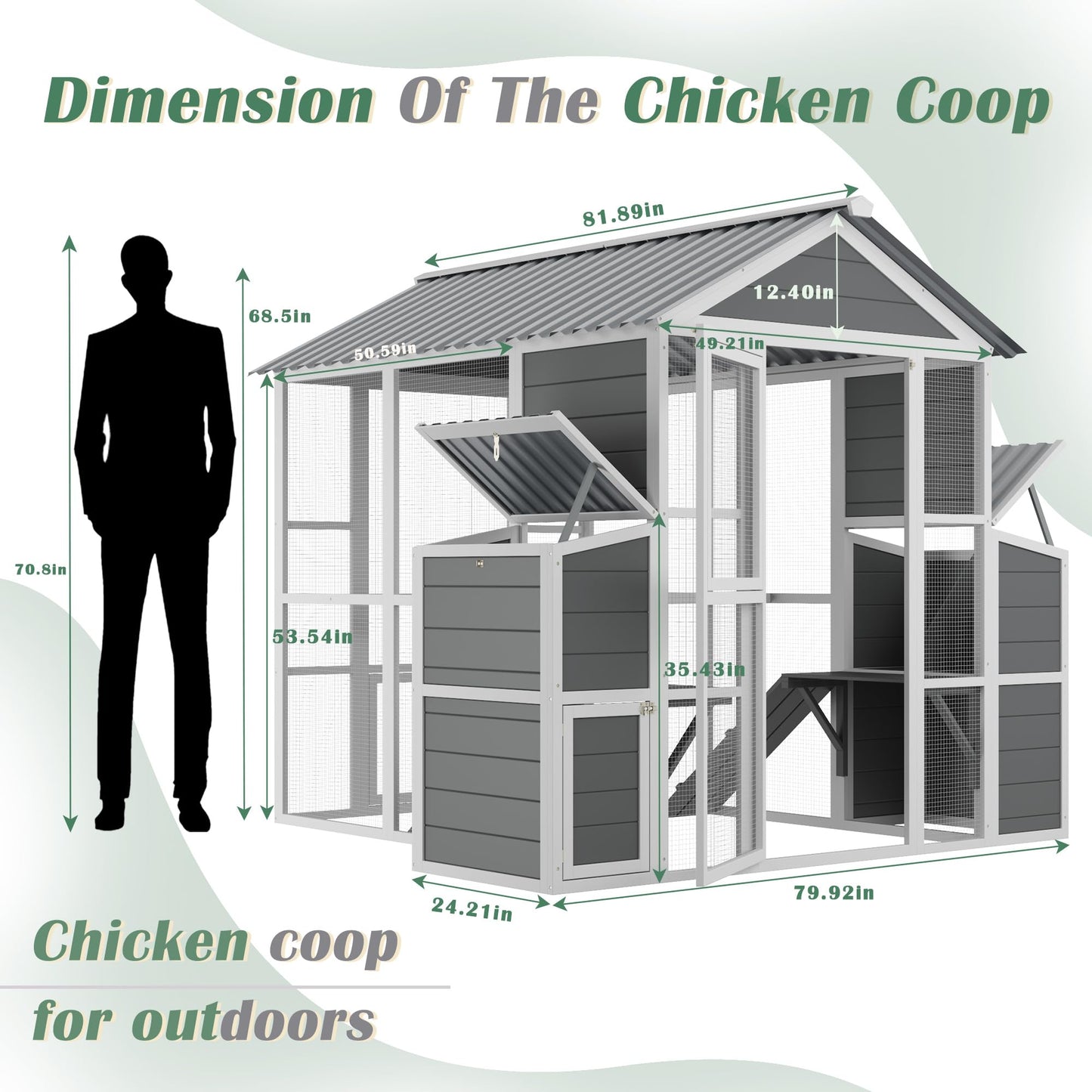YOPTO Outdoor Chicken Coop for 10 Chickens,Extra Large Wooden Chicken House Nest Box Hen Houses with 2 Chicken Nesting Boxes,Poultry Pet Hutch w/Walk in Desgin,Ramp and Run,Waterproof Roof