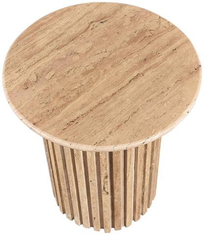 Meridian Furniture 248Travertine-ET Genoa Collection Art Deco End Table with Handcrafted Genuine Travertine, Natural Travetine Beige Color, 18" W x 18" D x 20" H, Beige