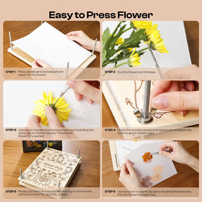Caydo 11.8" x 8.3" 10 Layers Flower Press Kit for DIY Bookmark Pressed Flower Frame, Wooden Pressed Flower Kit & Plant Press for Adults, Bouquet Flower Preservation Kit, Ideal Gift for Craft Lovers