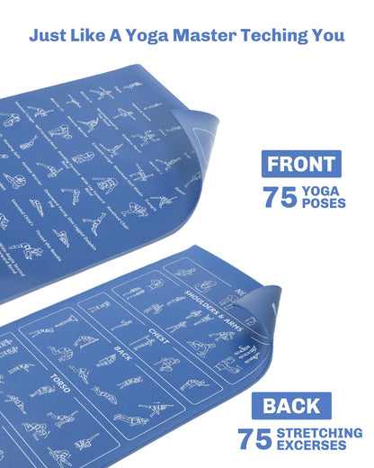 Instructional Travel Yoga Mat with 75 Poses & Exercises - Non-slip Exercise Mat for Home Workout, Includes Carrying Bag - Perfect for Beginners, 68"x24"x0.25"